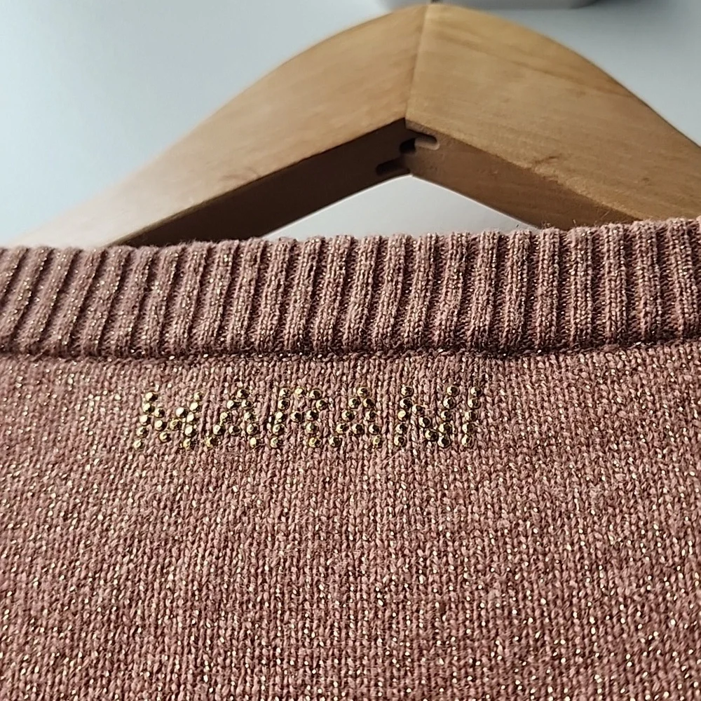 Marani Metallic Oversized Knit Wool Blend Sweater with Enamel Necklace Detail - Picture 9 of 10